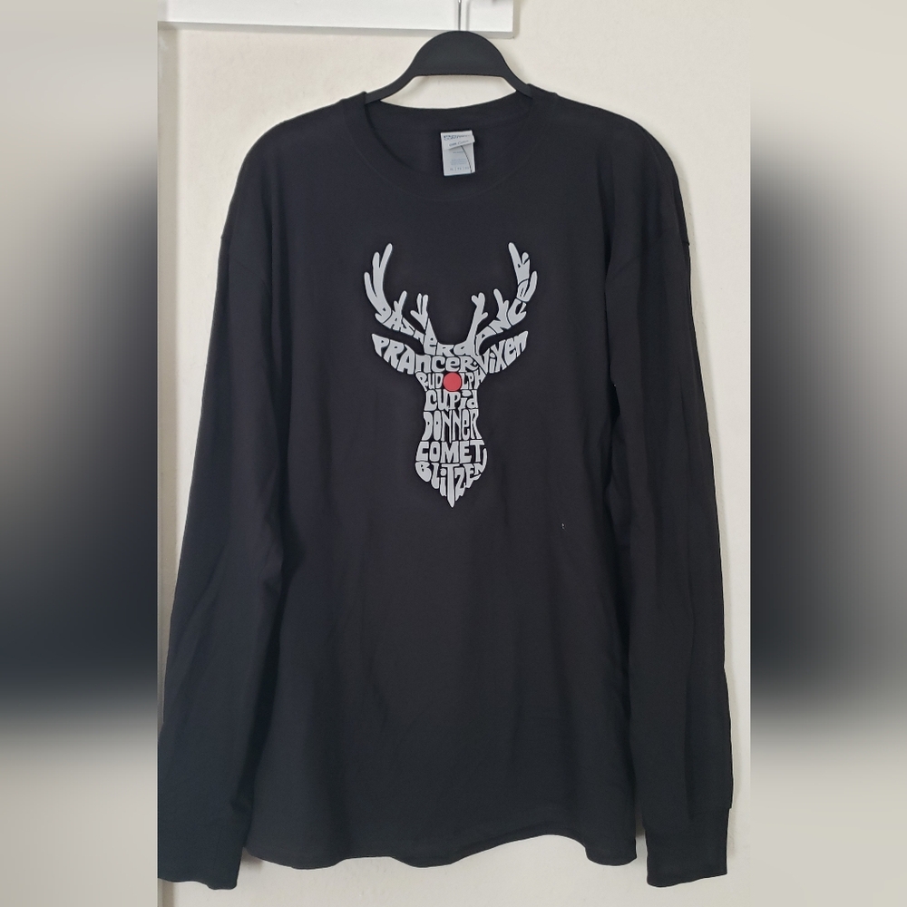 LA Pop Art Black Graphic Reindeer Long Sleeve Shirt